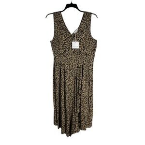 Beach Lunch Lounge Woman Sleeveless Fit & Flare Dress Large V Neck Animal Print